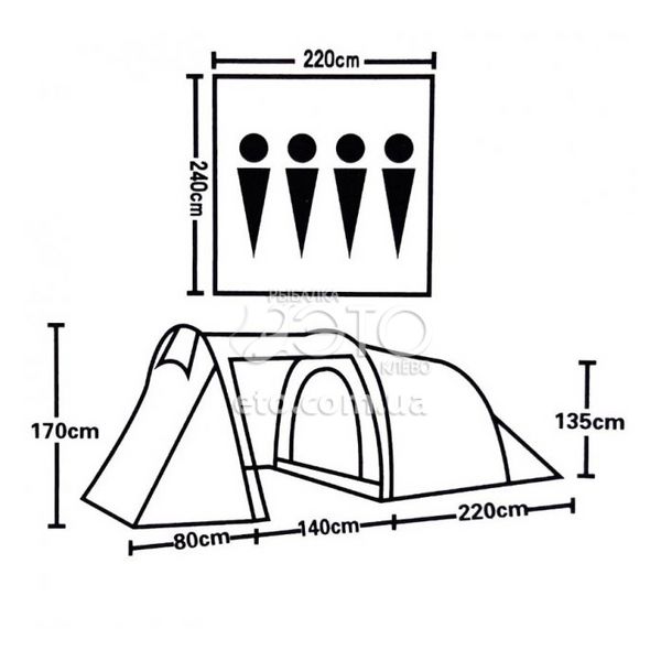 Палатка туристическая кемпинговая 4-х местная с большим тамбуром и навесом Lanyu 1710