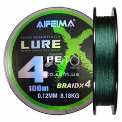 Шнур Feima High Sensivity Lure Braid 4X 100м (зеленый) Ø 0,12мм/8.18кг код: X-3510-12