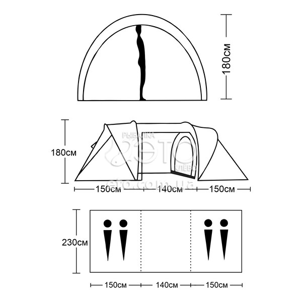 Туристическая палатка 4х местная с двумя отдельными комнатами тамбуром и навесом Lanyu 1913