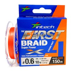 Шнур плетений Intech First Braid X4 Orange 150m 0.09 мм (6lb/2.72kg)