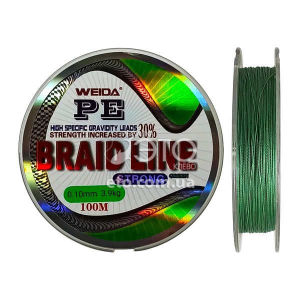 Шнур Weida PE Braid line 100м (зелений) 0,10мм/3,9кг