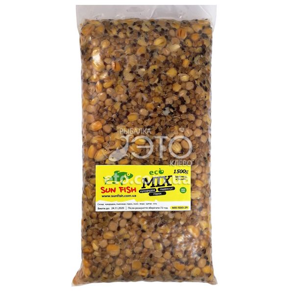 Зерновий мікс Sun Fish 1500г (Горох, Кукурудза, Пшениця, Конопля)