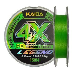 Плетеный шнур Kaida Legend 4X 150м &Oslash; 0.10 мм &mdash;5.13 кг Салатовый
