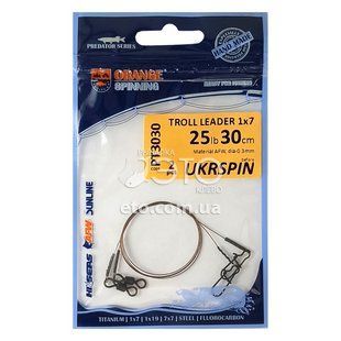 Троллинговый поводок UKRSPIN Orange Spinning &Oslash;0.30, 1х7, 30см, 14 кг(25lb) - 2шт. (PT3030)