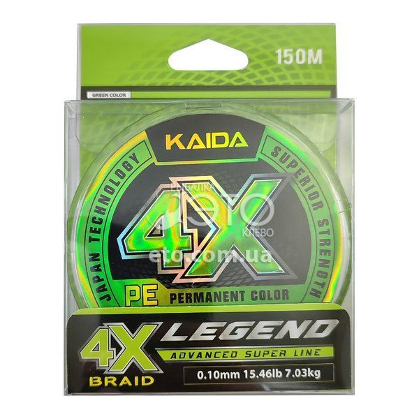 Плетеный шнур Kaida Legend 4X 150м &Oslash; 0.10 мм &mdash;5.13 кг Салатовый