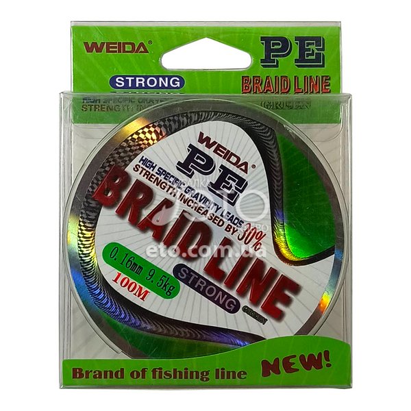 Шнур Weida PE Braid line 100м (зеленый) 0,10мм/3,9кг