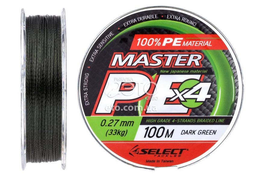 Шнур Select Master PE 100m 0.27мм 33lb (темно-зелений)