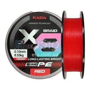 Плетеный шнур Kaida No Fade X8 Braid 150м &Oslash; 0.10 мм &mdash; 8.55 кг (19 lbs) Красный