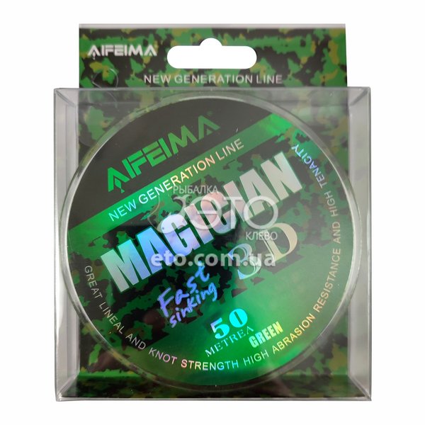 Леска Feima Magician Green 3D (быстро тонущая) 50м Ø 0.16мм/5.32кг код: X-3022-16