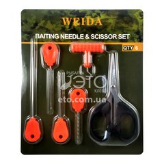 Карповый набор инструментов Weida (2 иглы для насадок, игла для стиков, сверло, затяжка, ножницы) код: GZ-06
